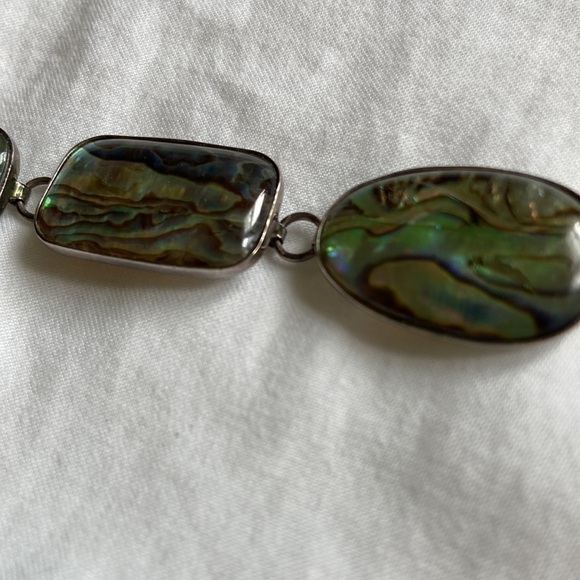 VINTAGE Lucas Lameth Abalone Shell Clasp Bracelet Blue Green sterling silver - Picture 6 of 10